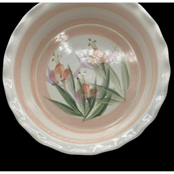 Hami Pottery Hand-Painted Floral Pie Plate/Serving Bowl 9.5 In Ironstone Scallop - Picture 4 of 11